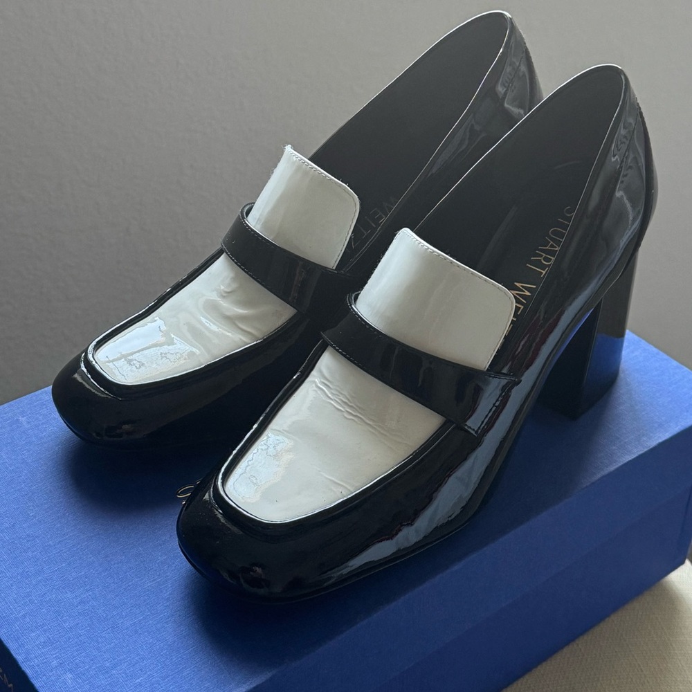Stuart Weitzman Black and White Patent Loafers